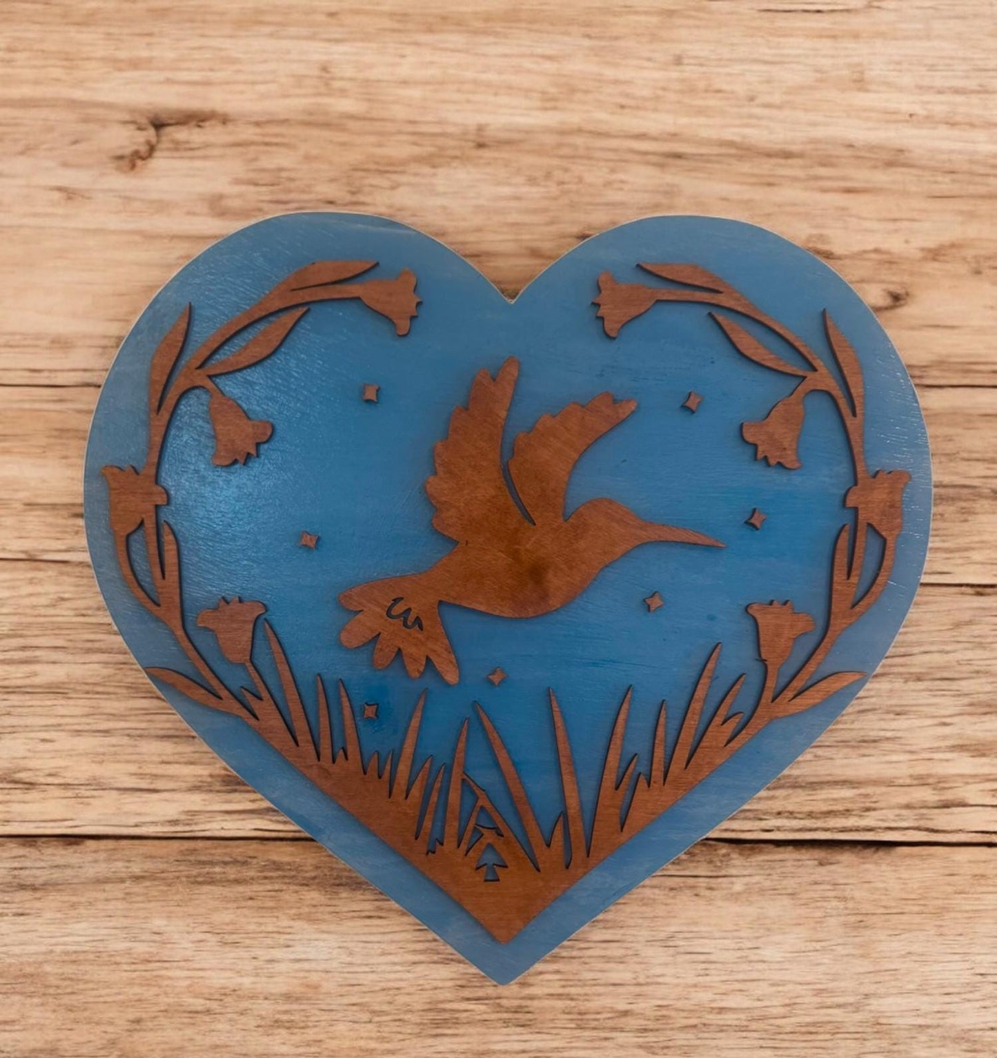 Wooden Heart Sign w/ Hummingbird & Flowers, Wooden Hummingbird Decor, Floral Bird Hanging Wall Sign, Nature Wall Decor, Hummingbird, Flowers