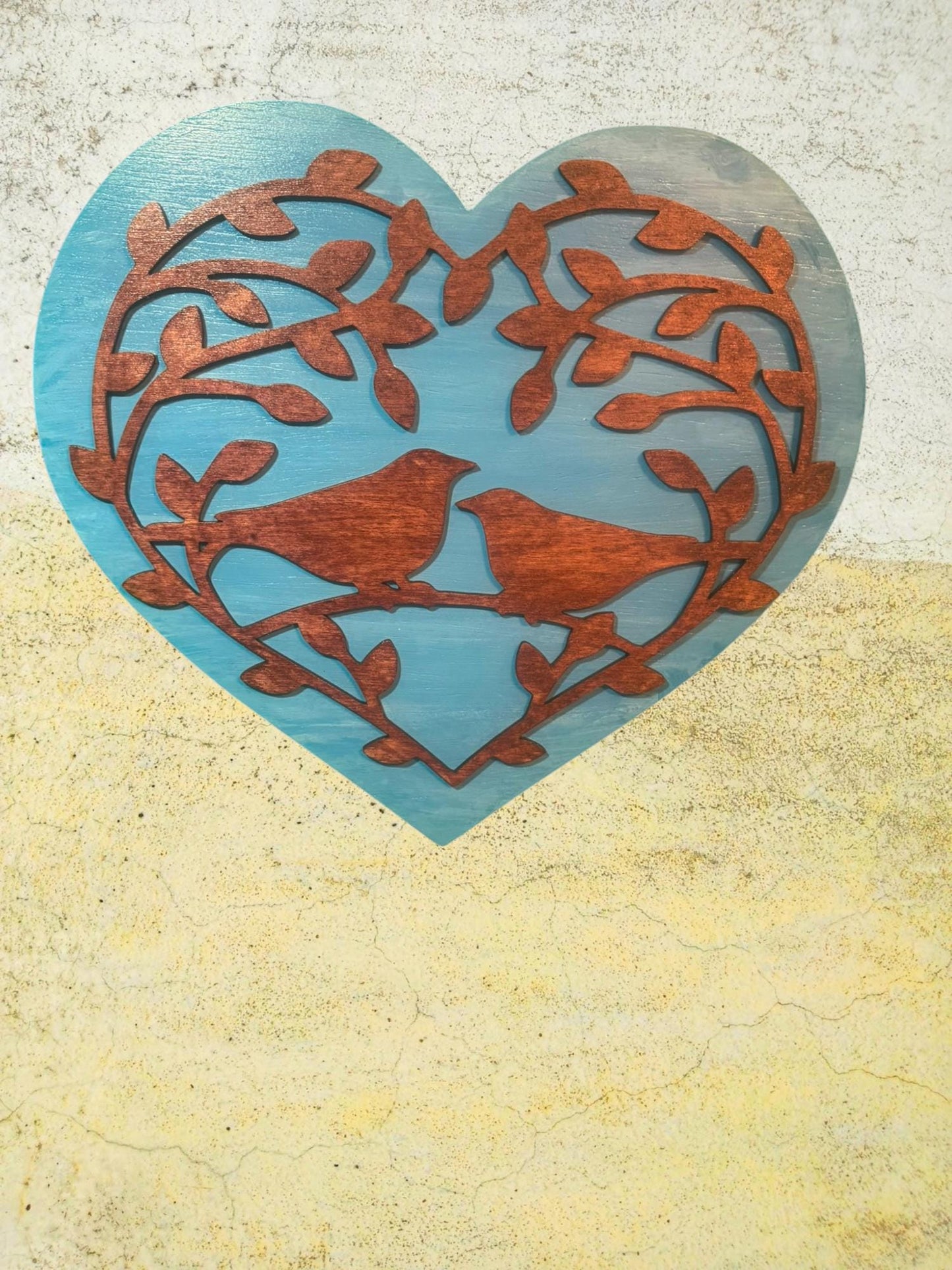 Homemade Wooden Birds in Heart Sign, Hanging Heart with Birds in a Tree, Layered Bird Wall Art, Nature Inspired Home Decor, Love Birds Decor
