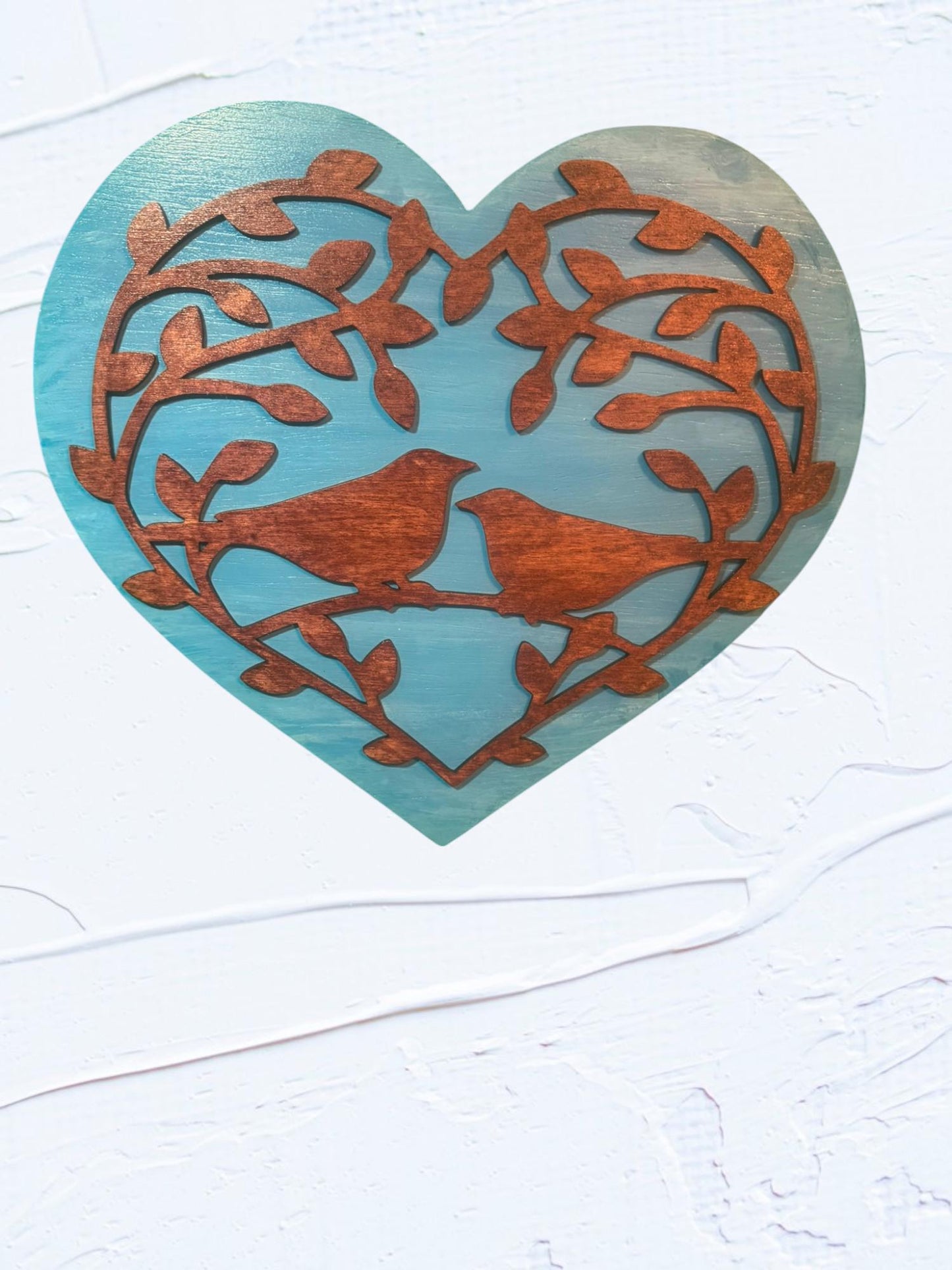 Homemade Wooden Birds in Heart Sign, Hanging Heart with Birds in a Tree, Layered Bird Wall Art, Nature Inspired Home Decor, Love Birds Decor