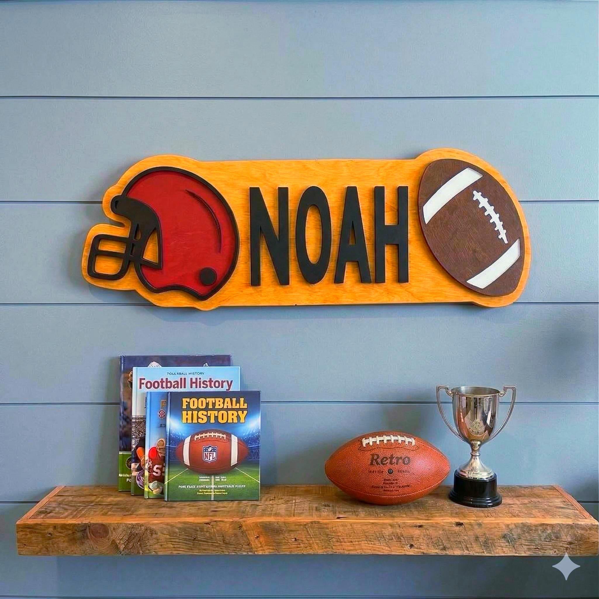 custom football helmet room decor Metal Wall Art | Indoor Outdoor | Up to 46" This bold Personalized Football Helmet Sign: Custom