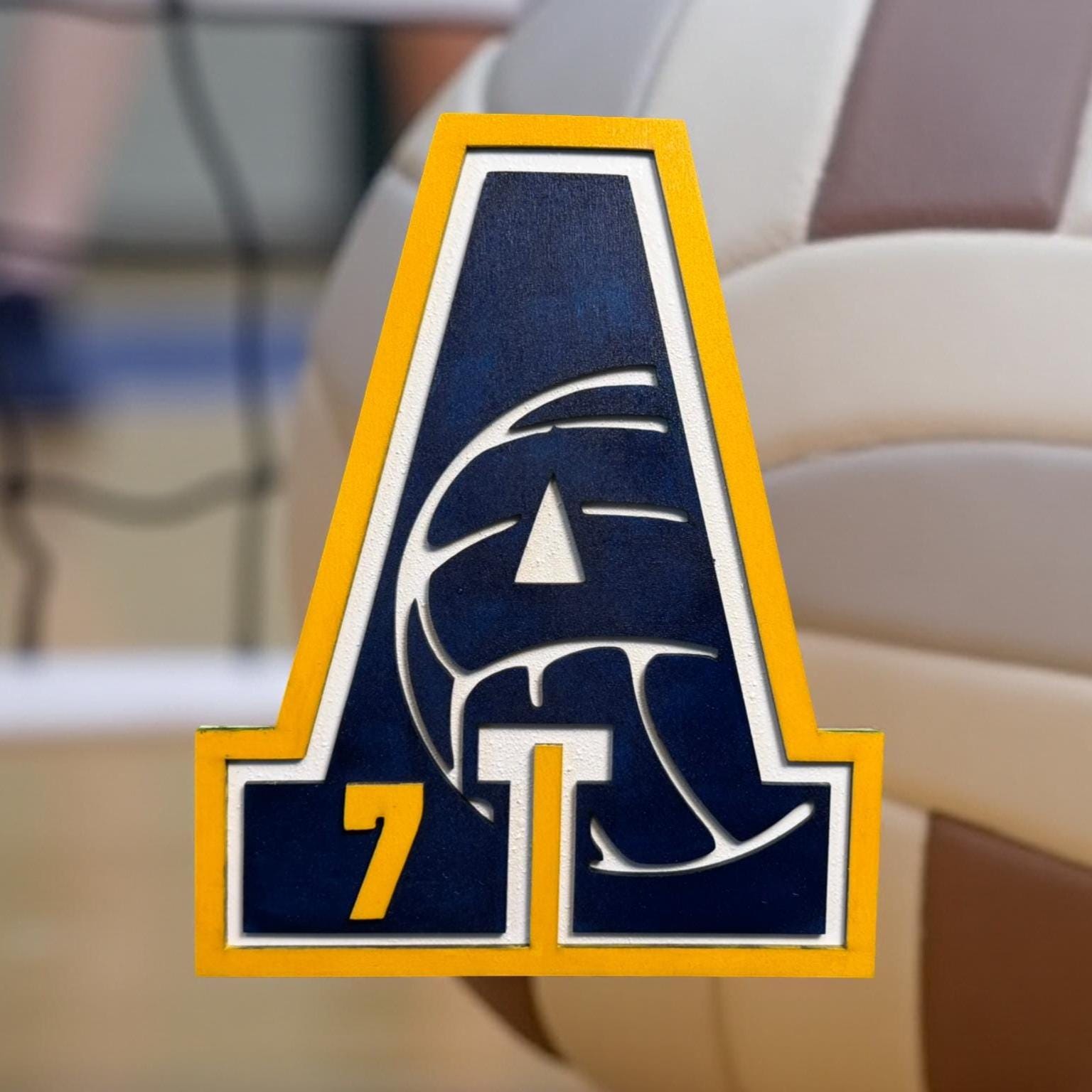 Custom Volleyball Letter Sign – Personalized 12" Wooden Wall Decor – Jersey Number & Team Colors Handmade 3D Wood Decor
