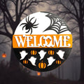 Halloween Welcome Sign: Layered Wood Ghost & Spider Door Hanger Seasonal Door Hanger