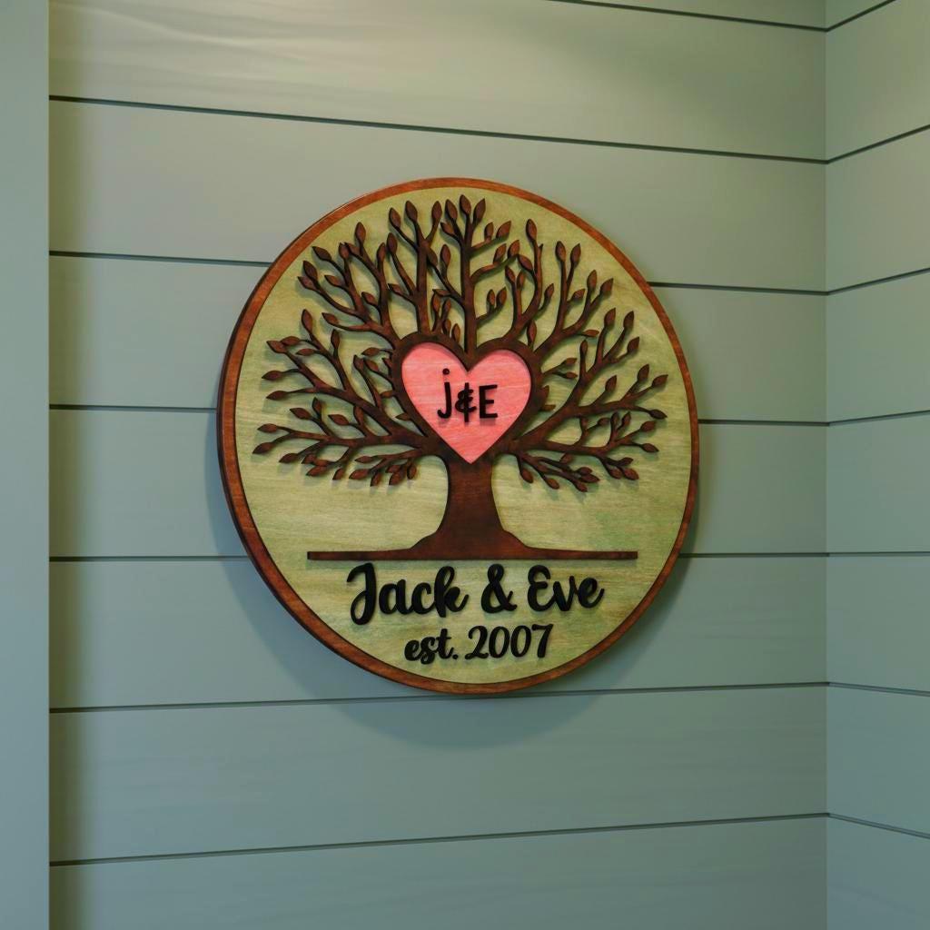 Personalized Tree of Life Wood Sign | Anniversary, Romantic or Love Gift with Initials