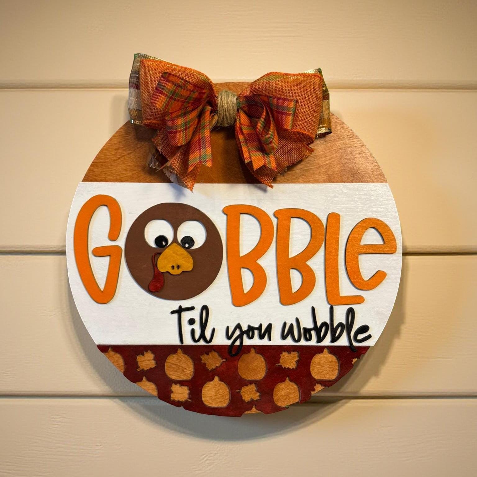Thanksgiving Turkey Door Hanger: Layered Wood Fall Decor with Bow Seasonal Door Hanger