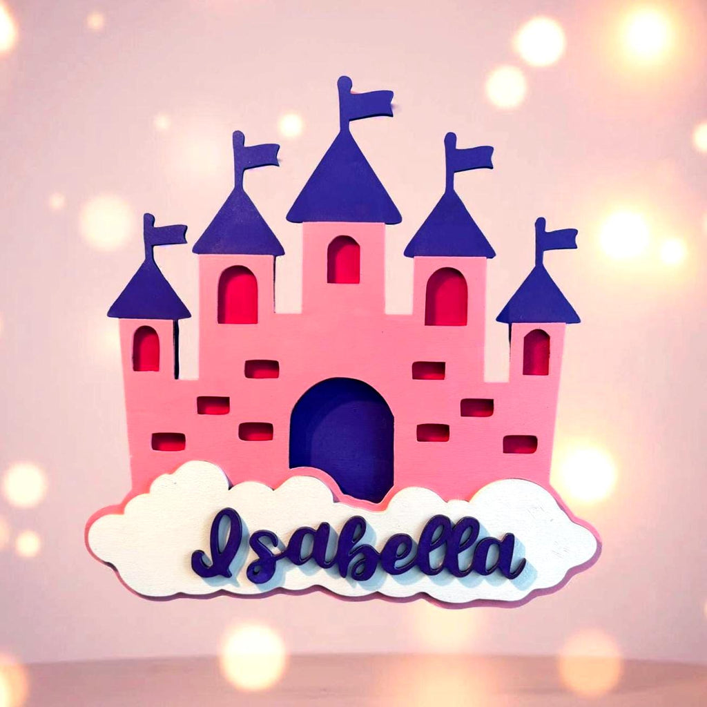 Personalized Princess Castle Sign – Custom Name Wood Wall Decor for Girls Room or Nursery