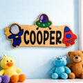 Space Themed Name Sign – Personalized Astronaut & Rocket Wall Decor – Layered Wood Kids Room Gift