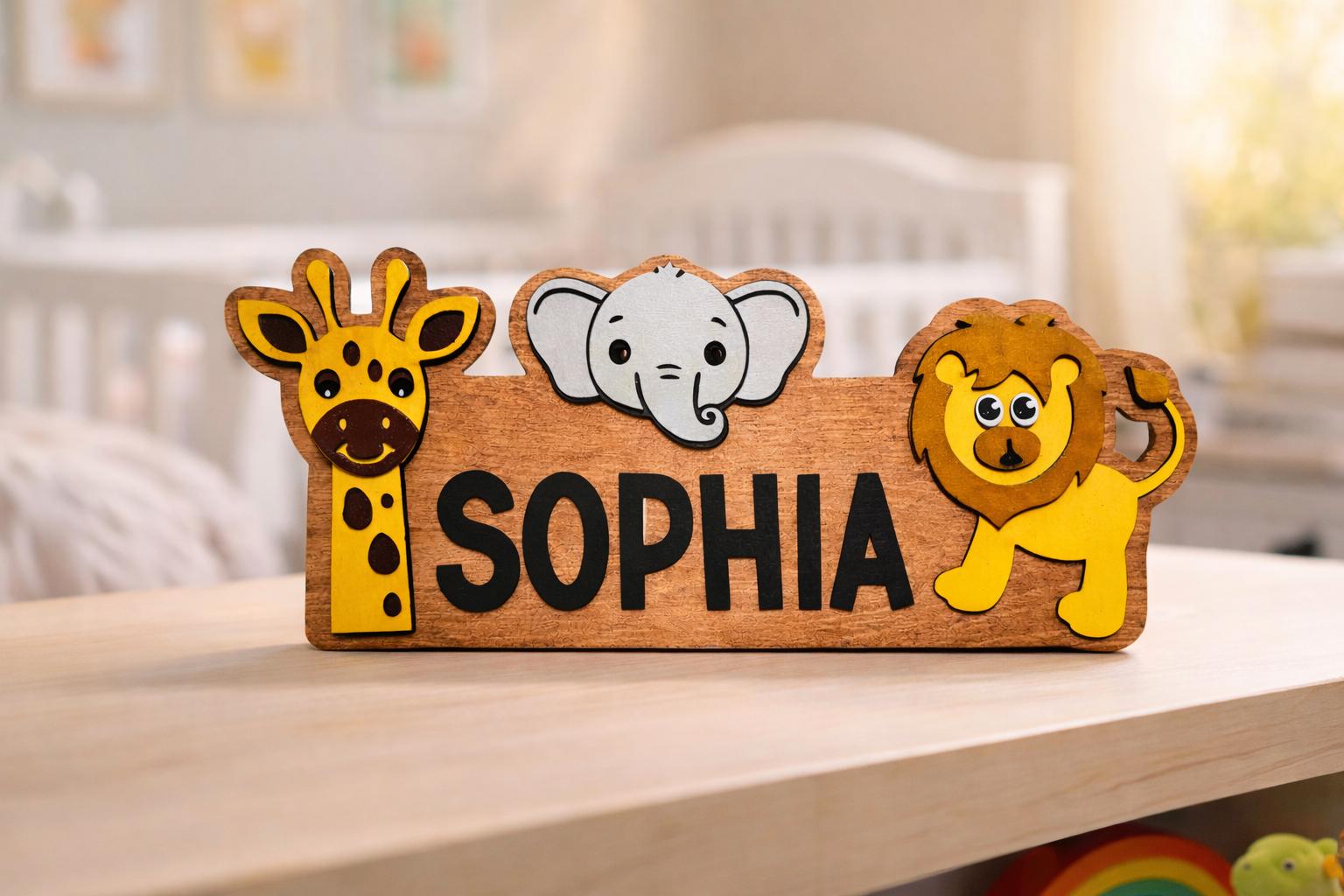 Personalized Safari Name Sign | Custom Animal Wall Decor | Jungle Kids Room or Nursery