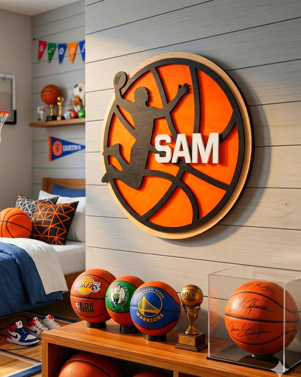 Personalized Basketball Name Sign – Custom Layered Wood Wall Decor – Sports Room Gift – Multiple Sizes Handmade 3D Wood Sign