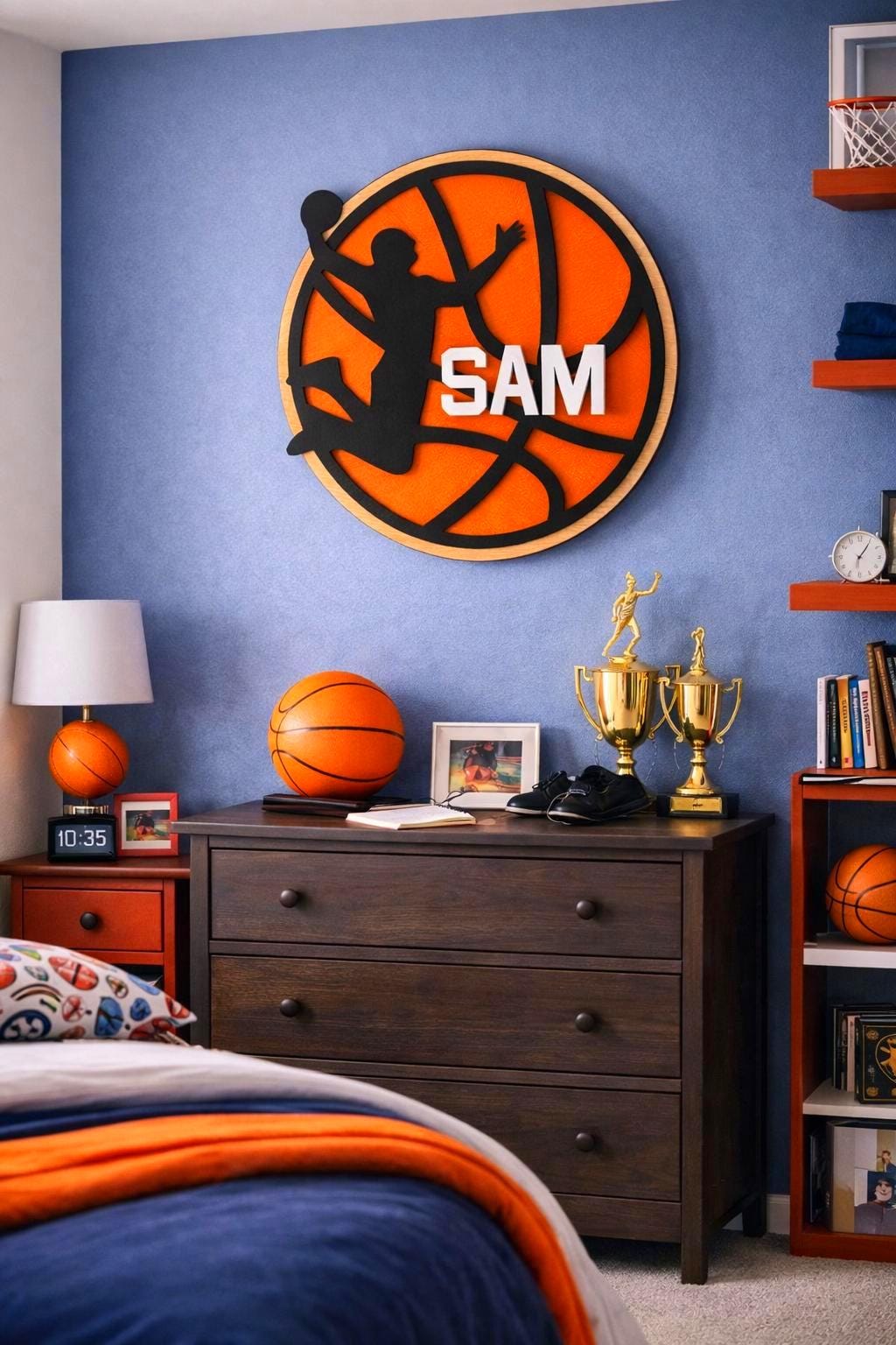 Personalized Basketball Name Sign – Custom Layered Wood Wall Decor – Sports Room Gift – Multiple Sizes Handmade 3D Wood Sign