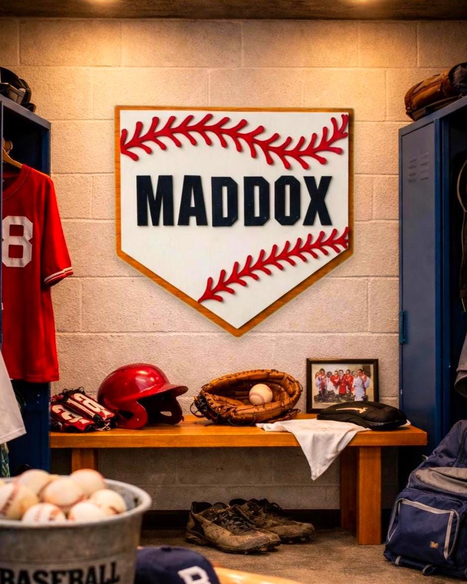 Personalized Baseball Home Plate Sign: Custom Name Wooden Wall Decor