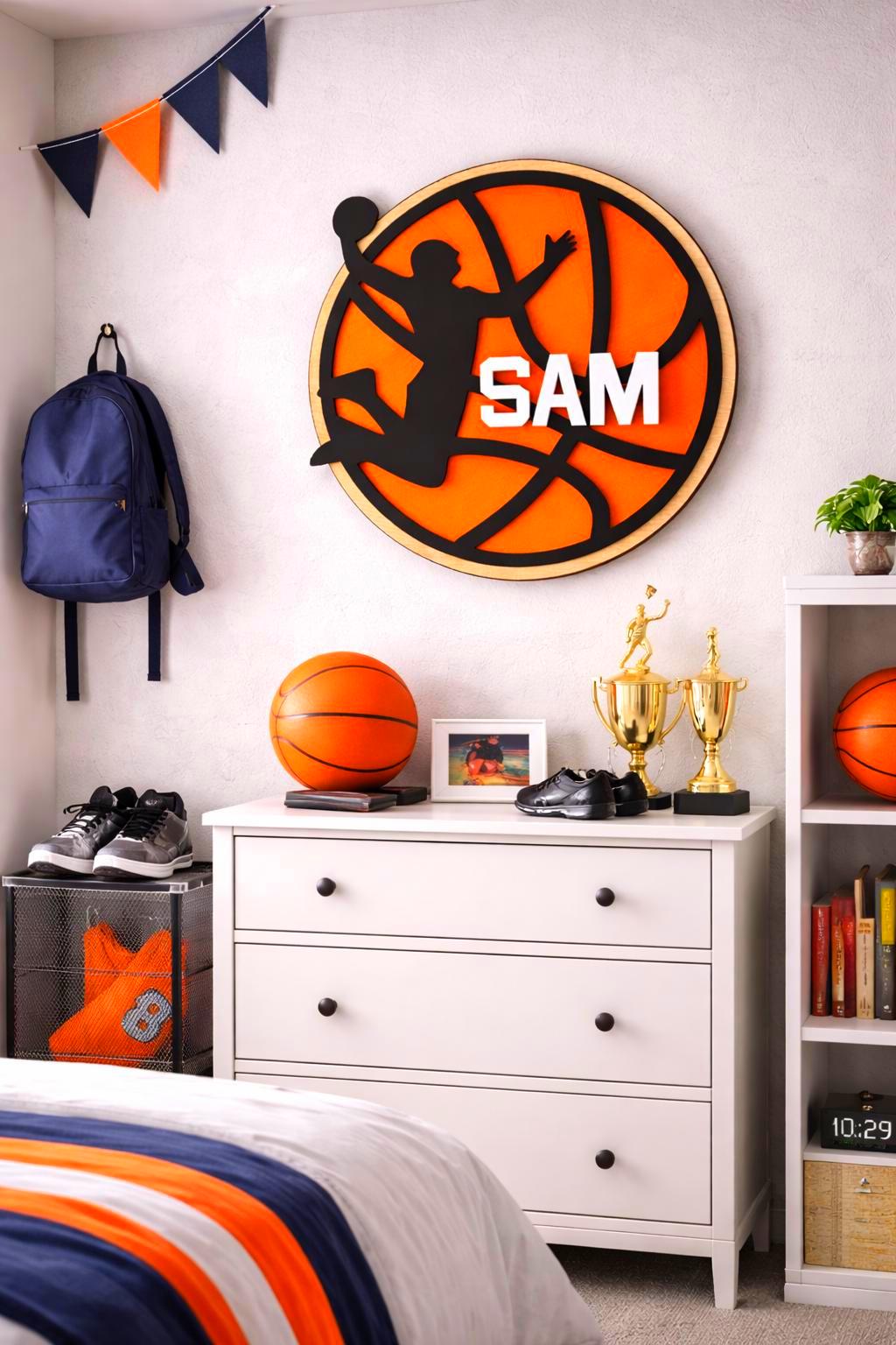 Personalized Basketball Name Sign – Custom Layered Wood Wall Decor – Sports Room Gift – Multiple Sizes Handmade 3D Wood Sign