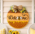 Welcome Honey Bee Wooden Door Sign, Bumble Bee Farmhouse Spring Summer Decor
