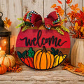Fall Pumpkin Welcome Sign | Layered Wooden Door Hanger | Autumn Front Door Decor Seasonal Door Hanger