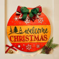 Welcome Christmas Sign – Round Wooden Door Hanger – Layered Holiday Decor with Seasonal Bow Seasonal Door Hanger