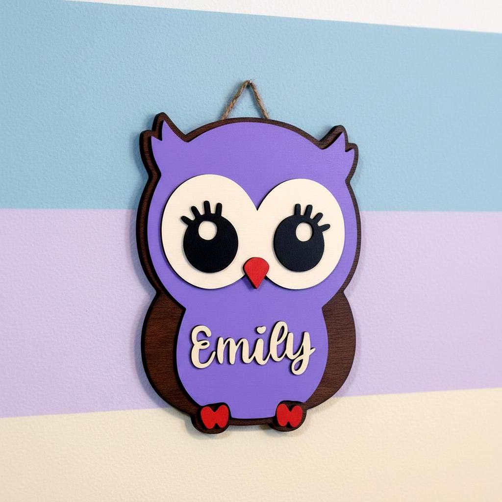 Personalized Owl Name Sign for Nursery, Custom Wooden Decor, Unique Baby & Kids Wall Owl