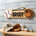 Personalized Baseball Name Sign – Custom Bat, Ball & Glove Cutouts – Layered Wood Sports Decor Custom Baseball Decor