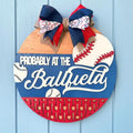 Baseball Sign Probably at the Ballfield: Multi-Layered Wooden Decor with Bow