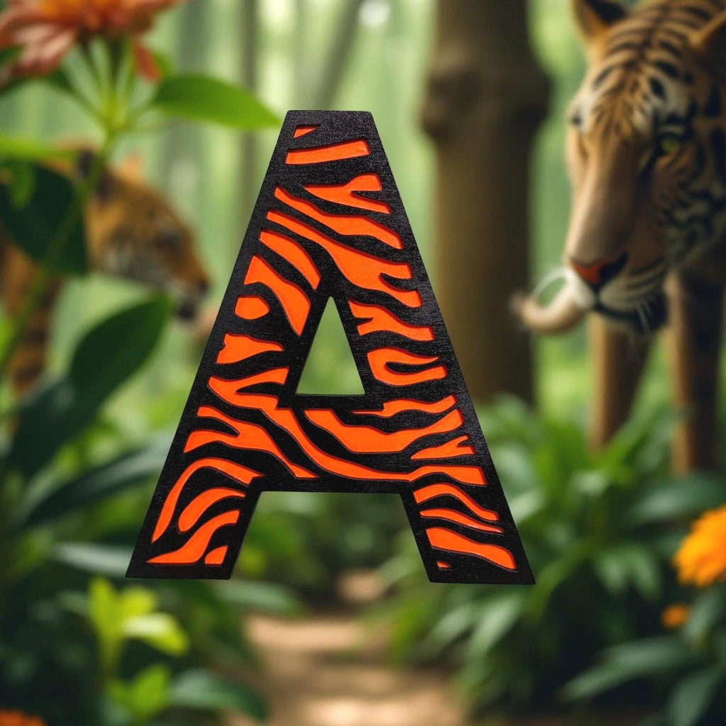 Personalized Tiger Print Wooden Letter | Nursery Wall Decor | Multi-Layer Custom Sign Handmade 3D Wood Sign