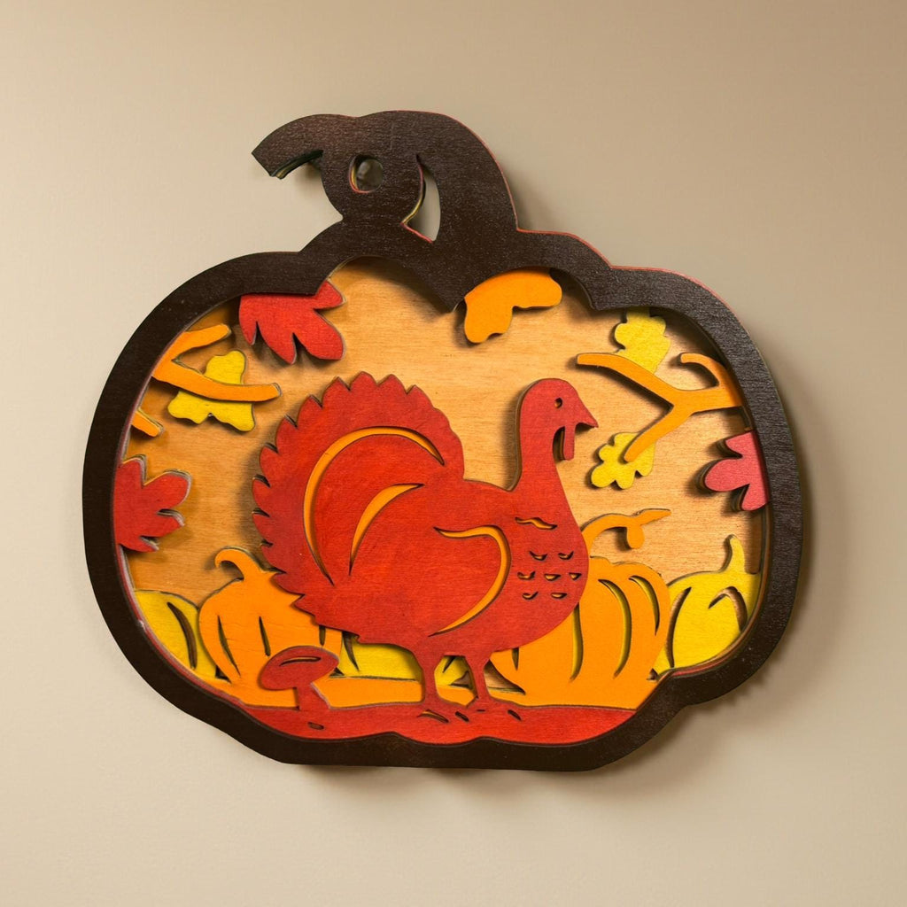 Layered Wooden Turkey Pumpkin Sign: Rustic Fall Thanksgiving Decor Handmade Seasonal Decor