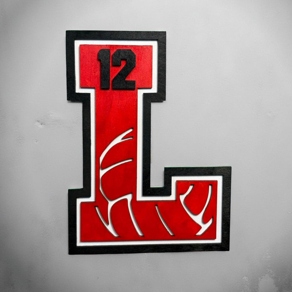 Custom Volleyball Letter Sign – Personalized 12" Wooden Wall Decor – Jersey Number & Team Colors Handmade 3D Wood Decor