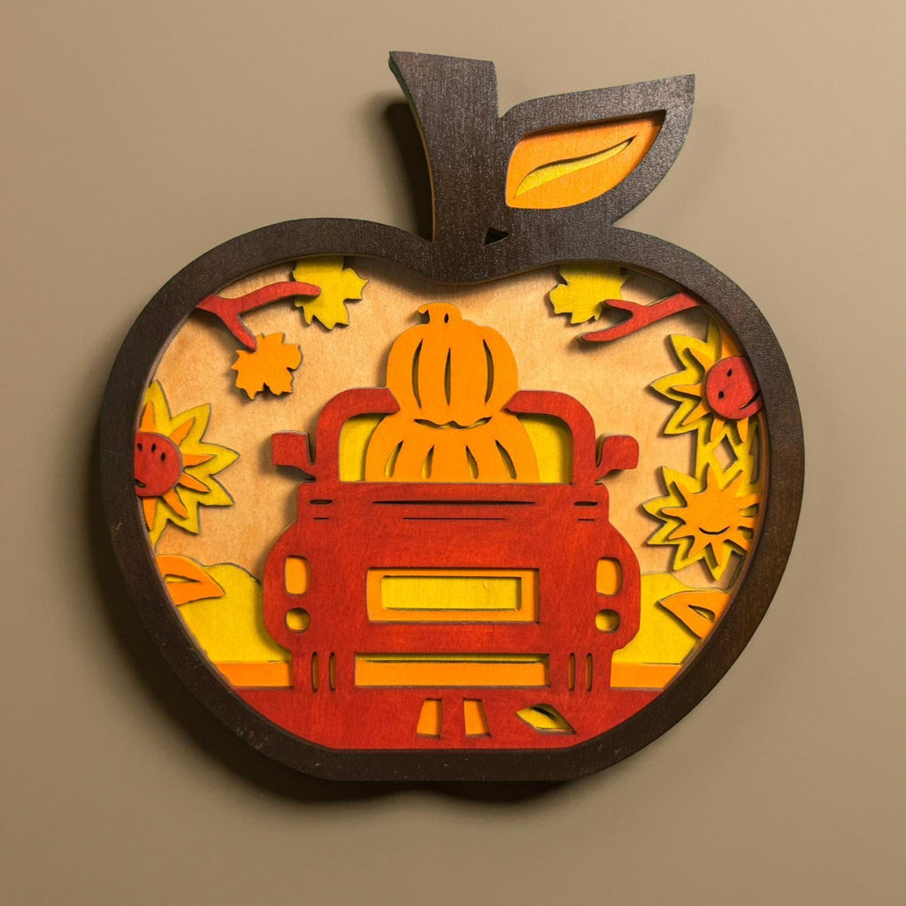 Layered Wooden Apple Truck Sign – Rustic Farmhouse Fall Decor Handmade Seasonal Decor