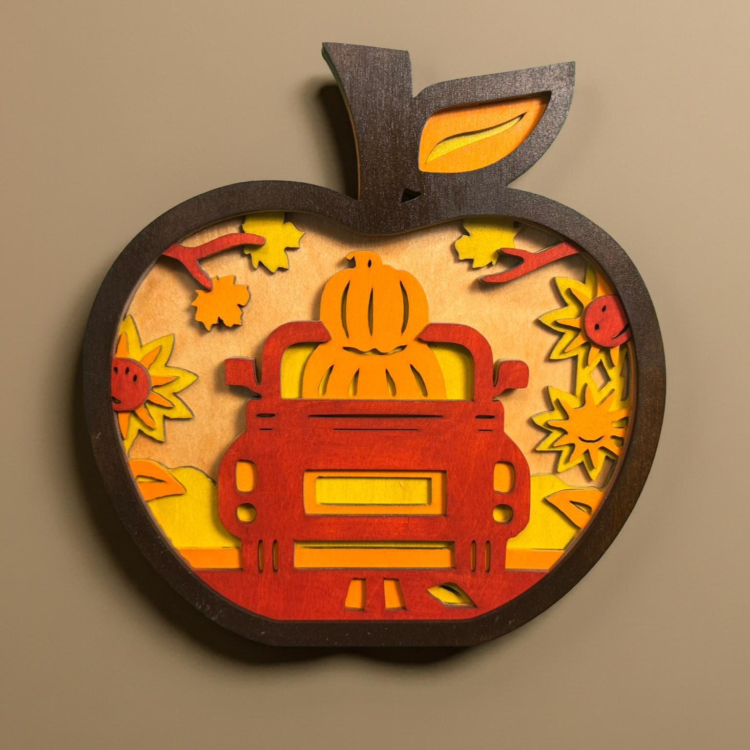 Layered Wooden Apple Truck Sign – Rustic Farmhouse Fall Decor Handmade Seasonal Decor