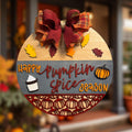 Pumpkin Spice Season Wood Sign: Fall Farmhouse Door Hanger with Plaid Bow Seasonal Door Hanger