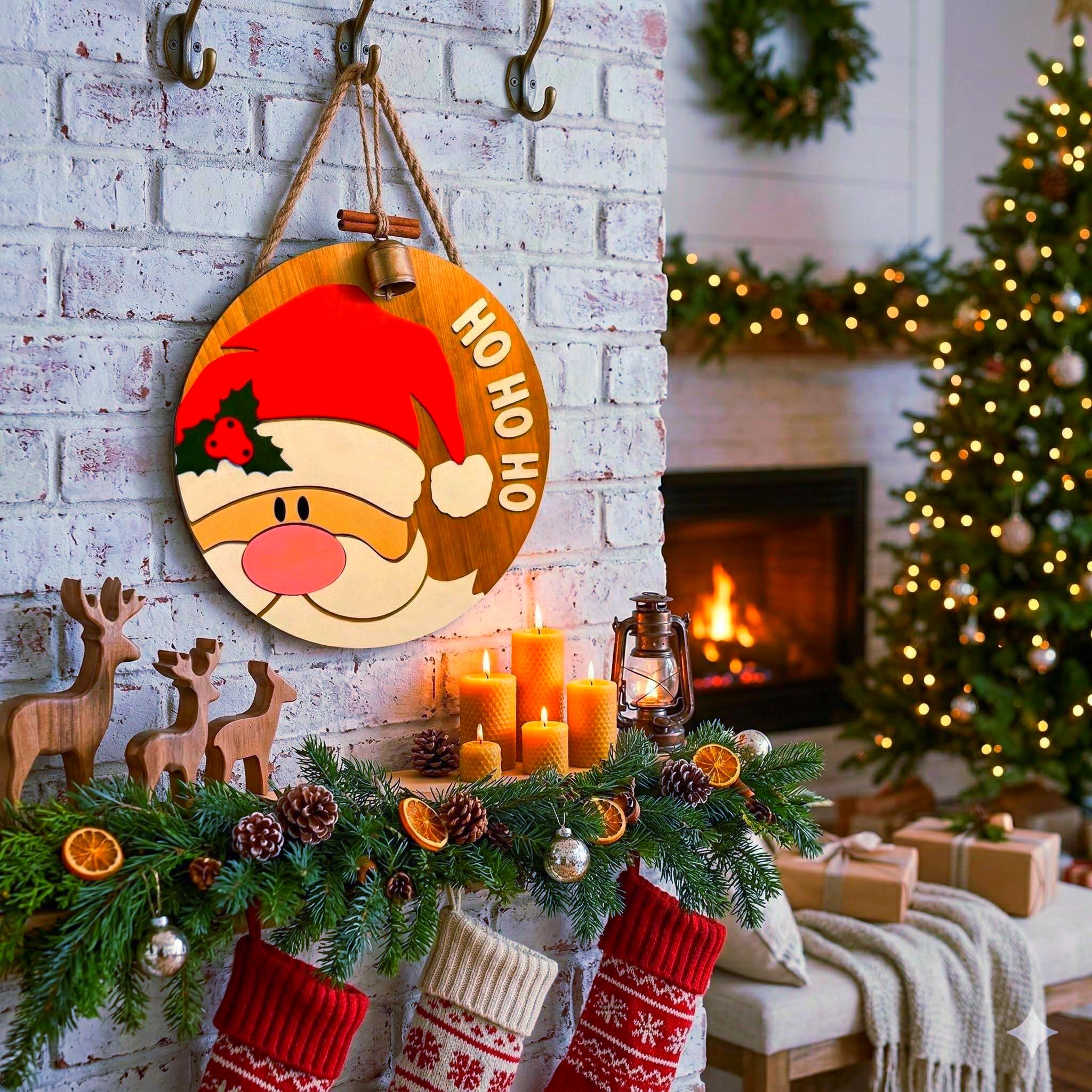 3D Layered Wood Santa Claus Sign - Large "Ho Ho Ho" Christmas Wall Decor Seasonal Door Hanger