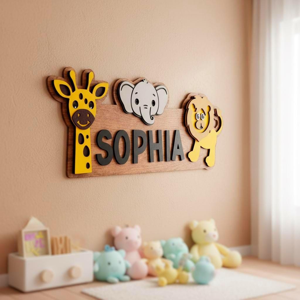 Personalized Safari Name Sign | Custom Animal Wall Decor | Jungle Kids Room or Nursery