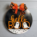 Ghost Halloween Sign: Layered Wood Door Hanger with Bow Seasonal Door Hanger