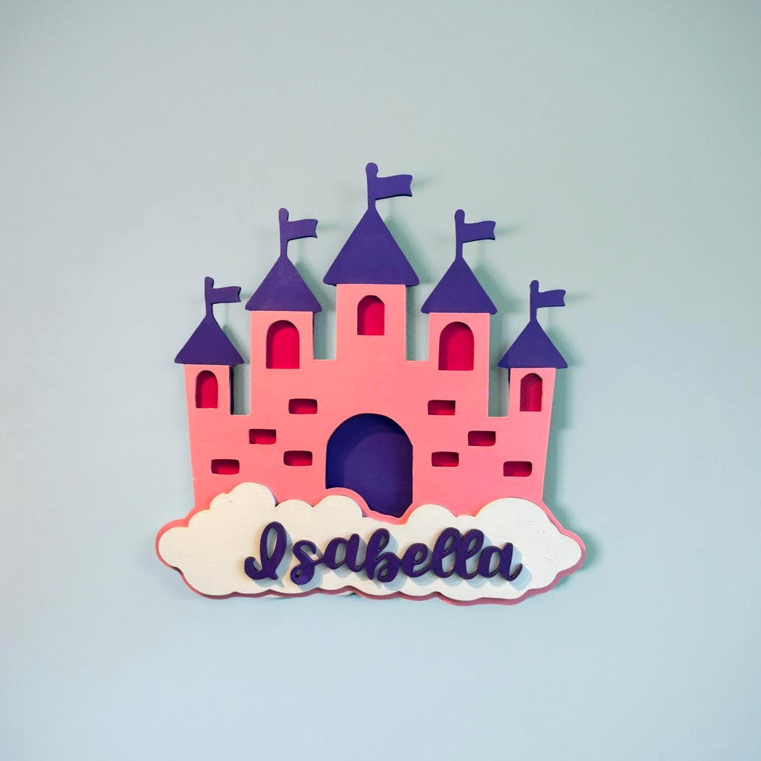 Personalized Princess Castle Sign – Custom Name Wood Wall Decor for Girls Room or Nursery