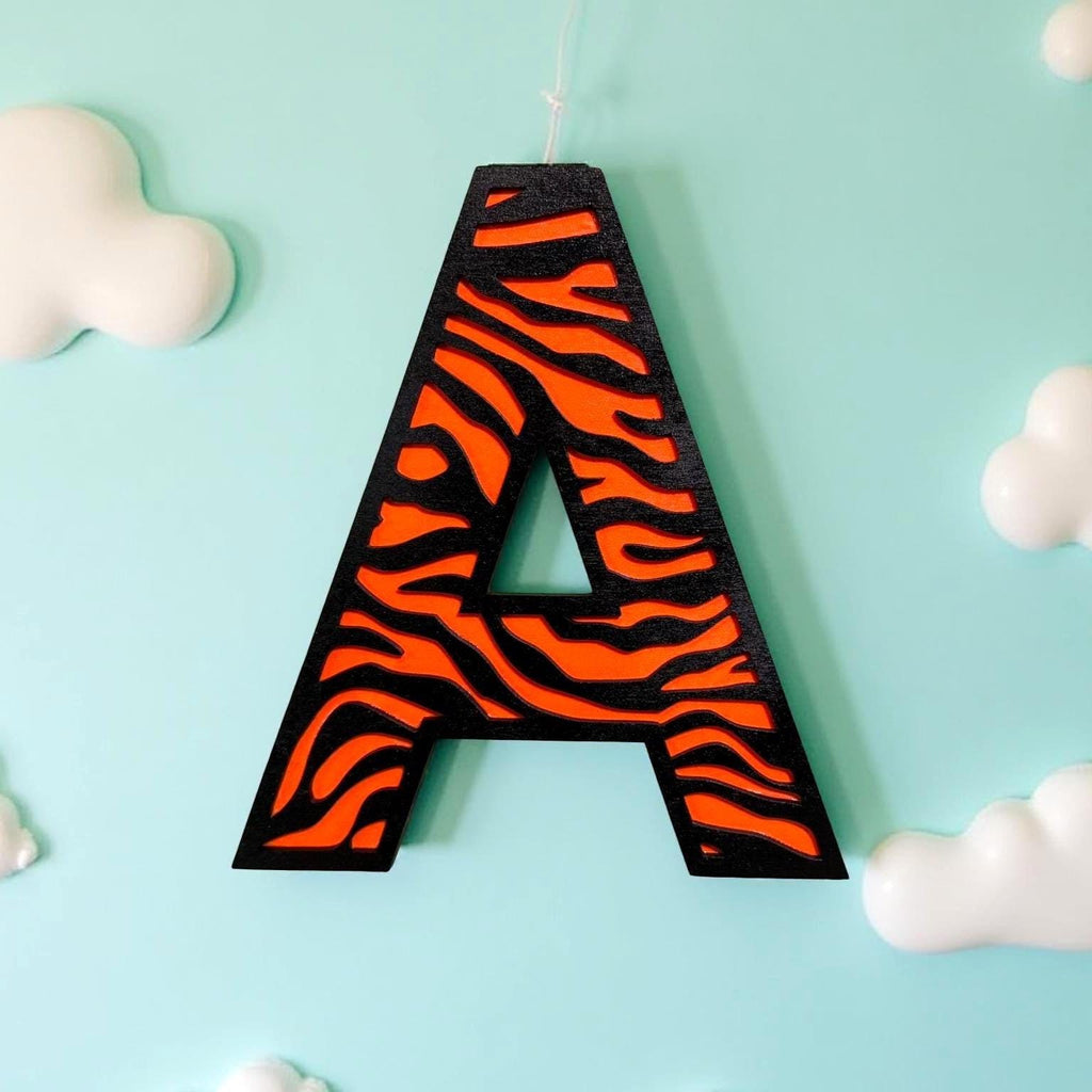 Personalized Tiger Print Wooden Letter | Nursery Wall Decor | Multi-Layer Custom Sign Handmade 3D Wood Sign