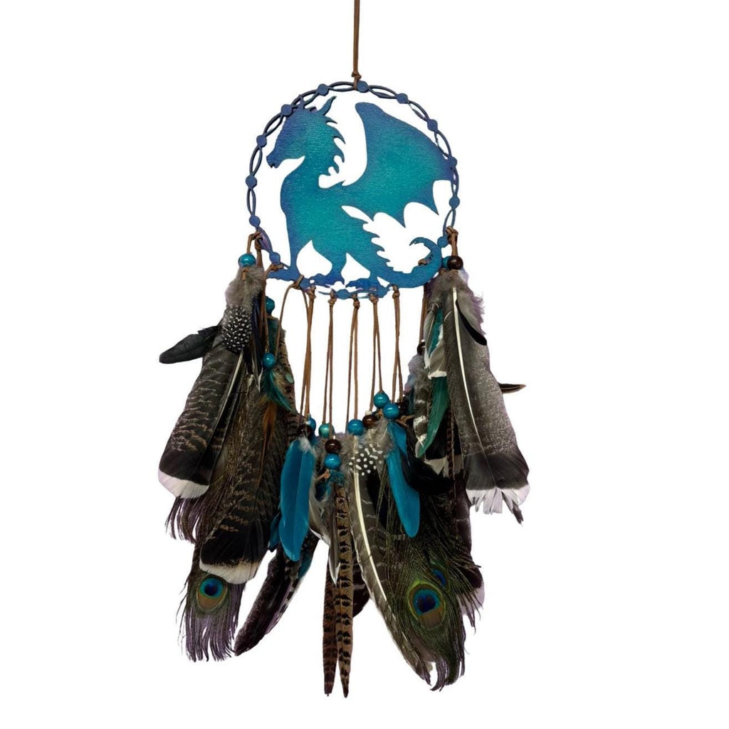 Dream Catcher Hanging with Feathers – Handmade Dragon Gift for Bedroom or Wall Handmade Wood Decor