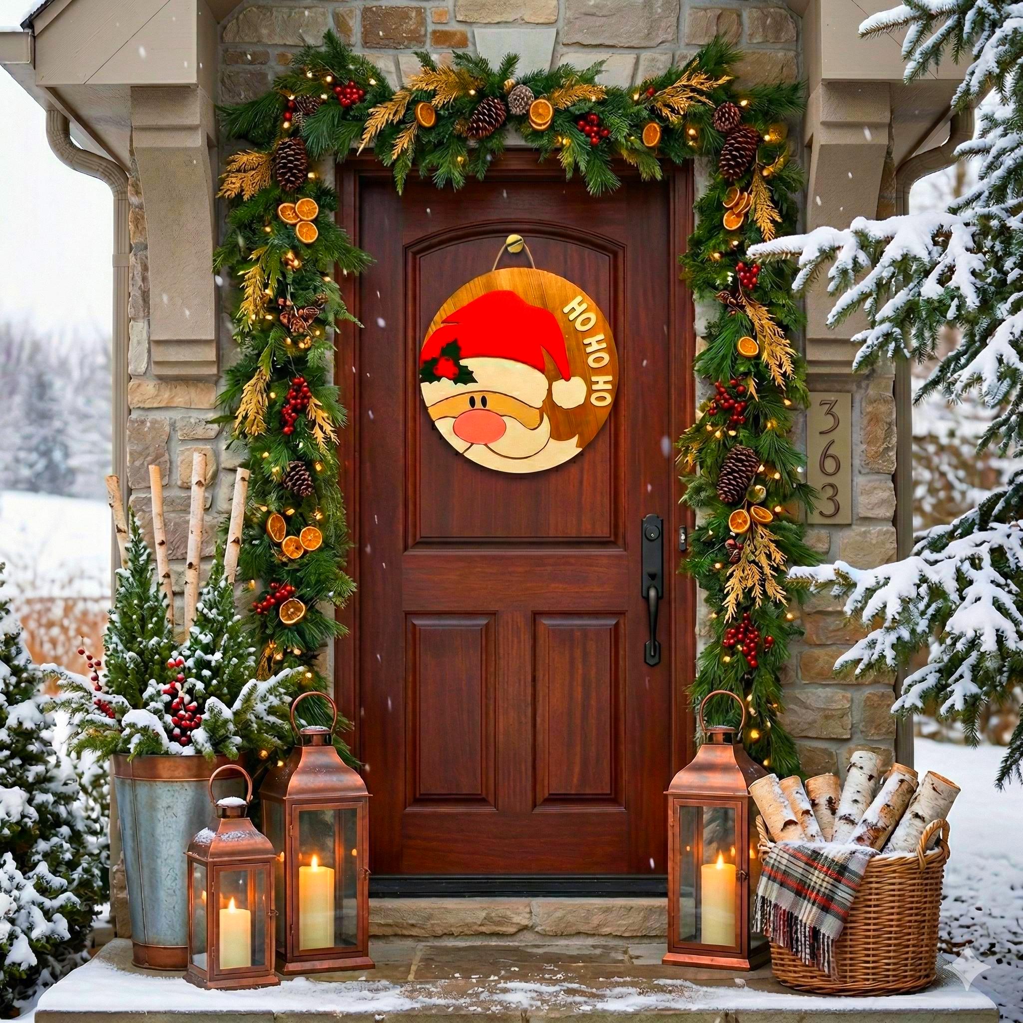 3D Layered Wood Santa Claus Sign - Large "Ho Ho Ho" Christmas Wall Decor Seasonal Door Hanger