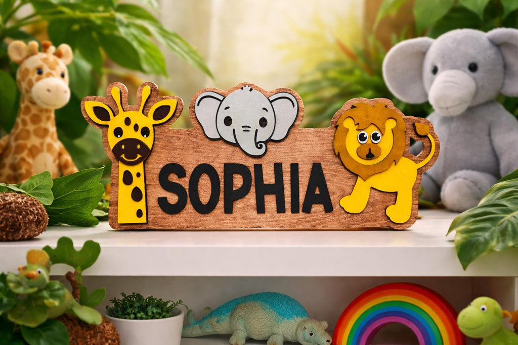 Personalized Safari Name Sign | Custom Animal Wall Decor | Jungle Kids Room or Nursery