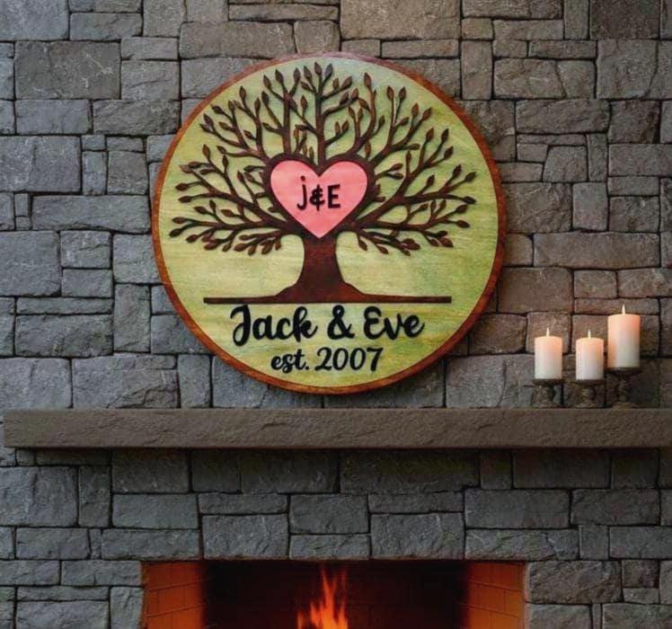 Personalized Tree of Life Wood Sign | Anniversary, Romantic or Love Gift with Initials