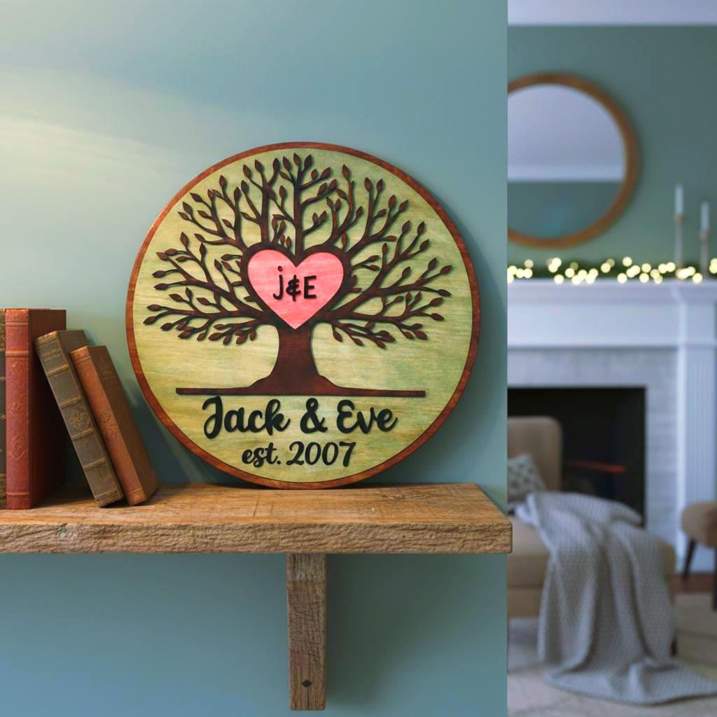 Personalized Tree of Life Wood Sign | Anniversary, Romantic or Love Gift with Initials