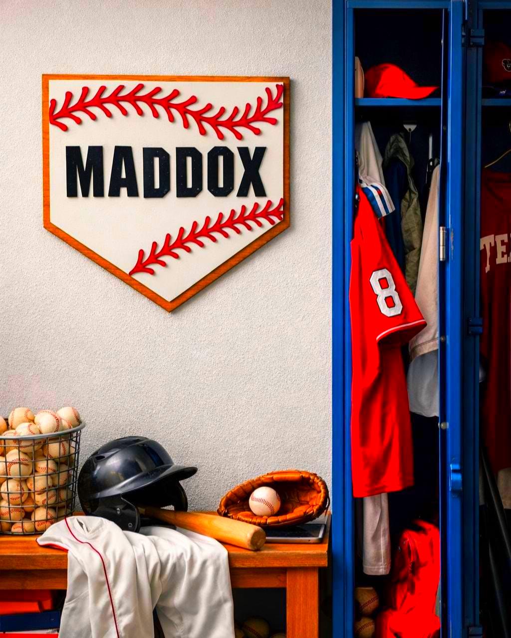 Personalized Baseball Home Plate Sign: Custom Name Wooden Wall Decor