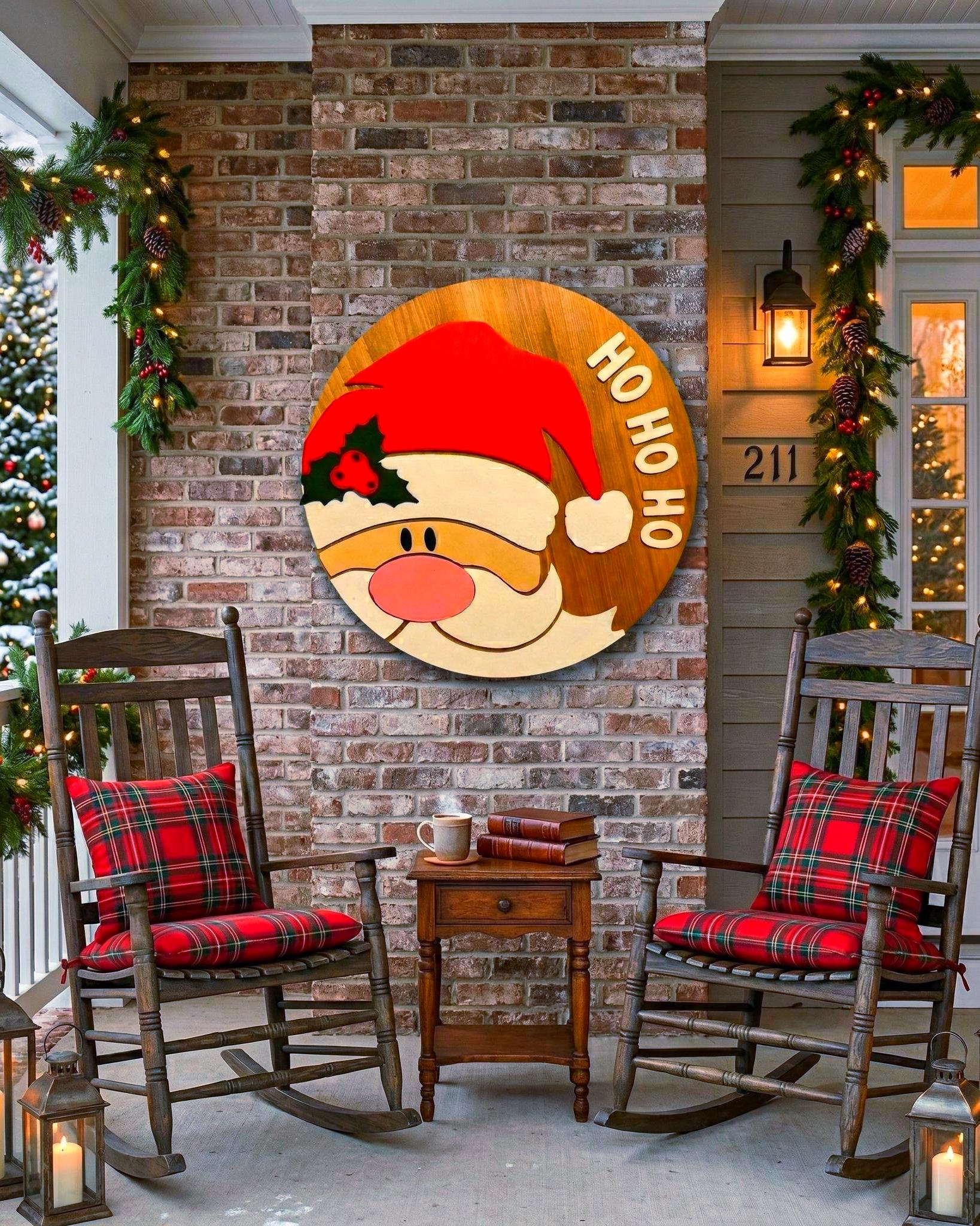 3D Layered Wood Santa Claus Sign - Large "Ho Ho Ho" Christmas Wall Decor Seasonal Door Hanger