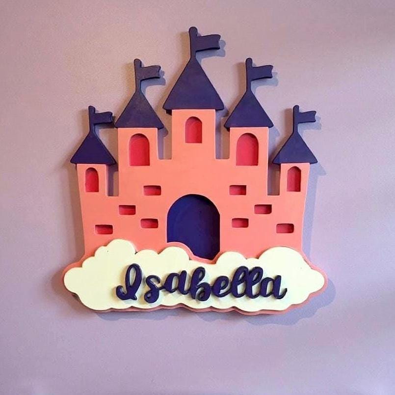 Personalized Princess Castle Sign – Custom Name Wood Wall Decor for Girls Room or Nursery