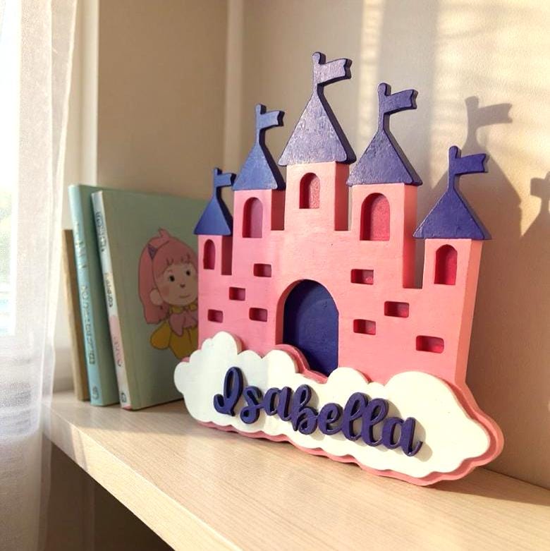 Personalized Princess Castle Sign – Custom Name Wood Wall Decor for Girls Room or Nursery