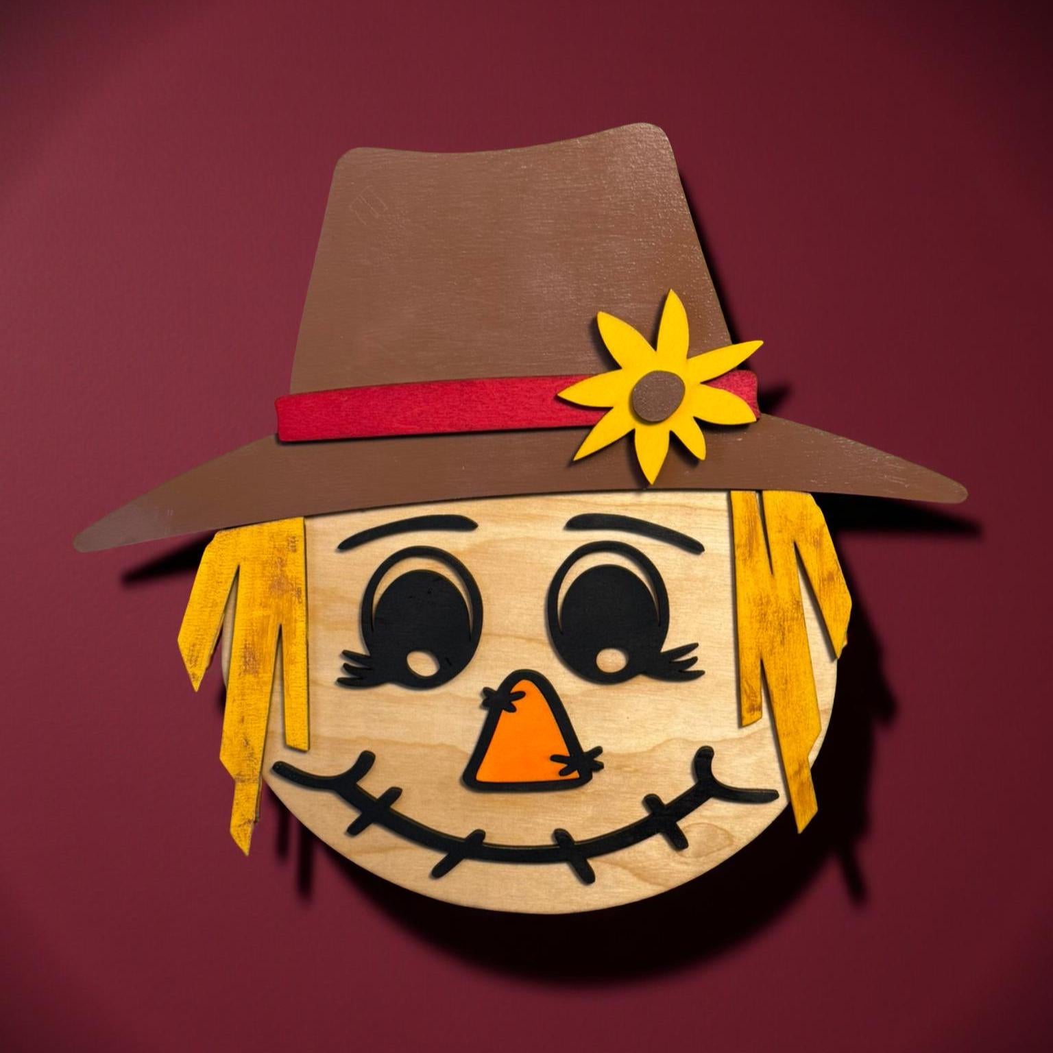 Scarecrow Wooden Wall Decor | Fall Harvest Sign | Cute Autumn Door Hanger | Layered Farmhouse Fall Decor | Thanksgiving Wall Art Seasonal Door Hanger