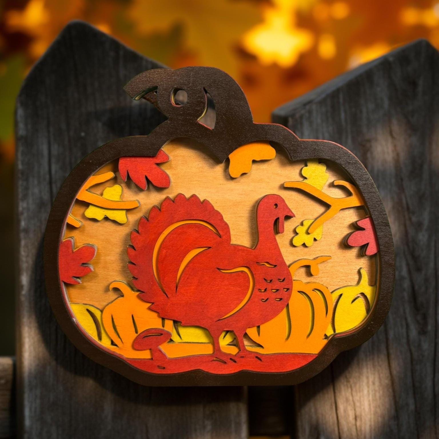Layered Wooden Turkey Pumpkin Sign: Rustic Fall Thanksgiving Decor Handmade Seasonal Decor