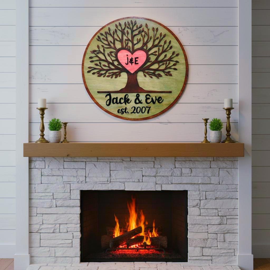 Personalized Tree of Life Wood Sign | Anniversary, Romantic or Love Gift with Initials