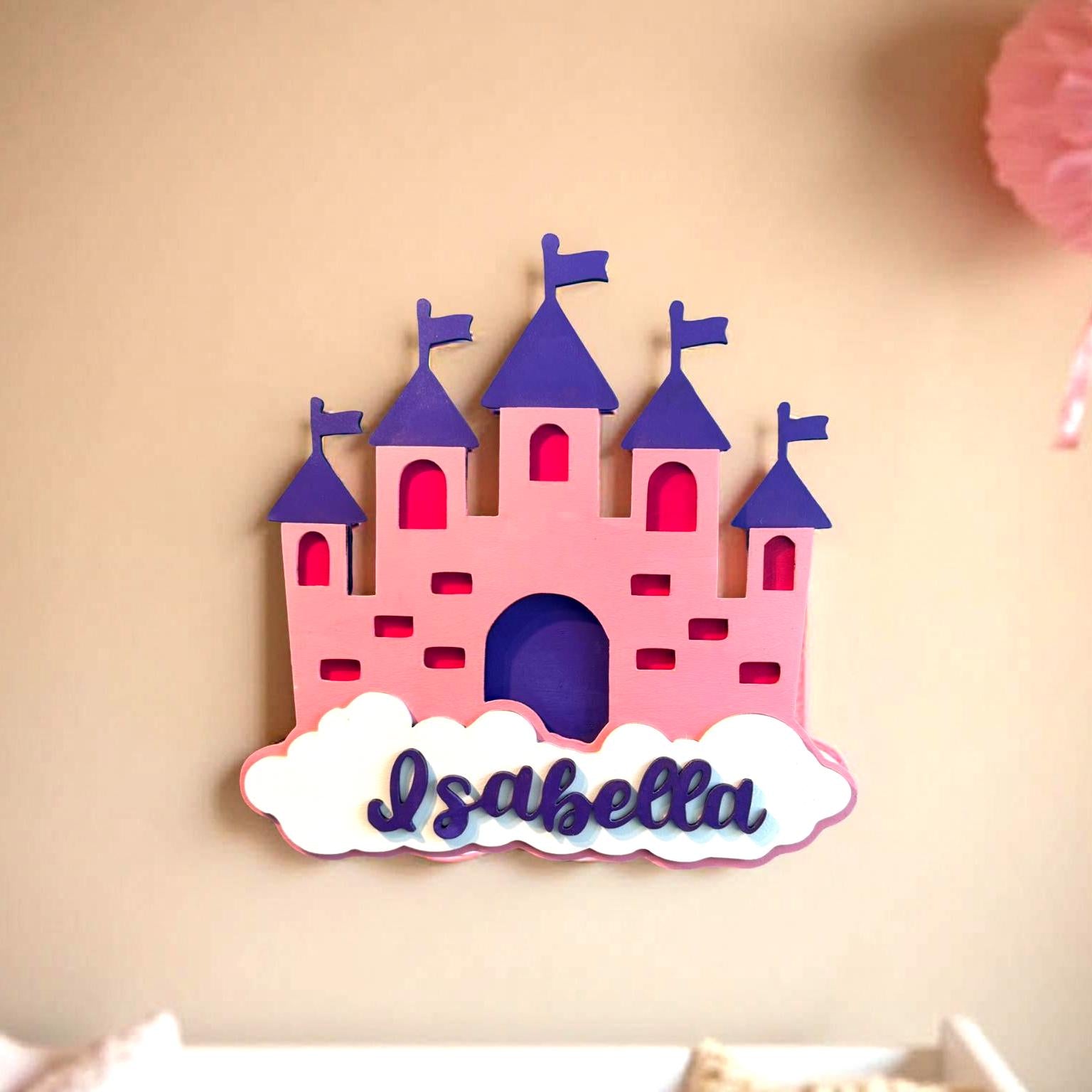 Personalized Princess Castle Sign – Custom Name Wood Wall Decor for Girls Room or Nursery