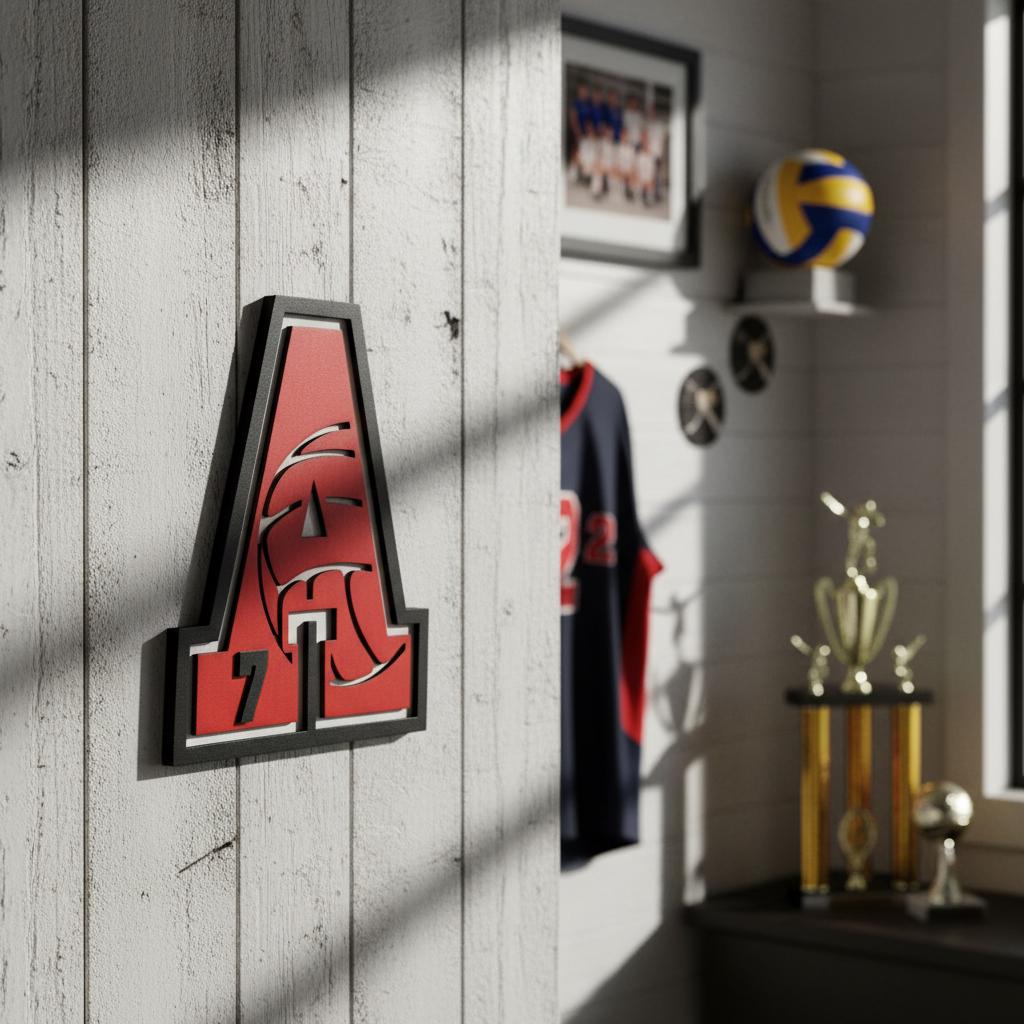 Custom Volleyball Letter Sign – Personalized 12" Wooden Wall Decor – Jersey Number & Team Colors Handmade 3D Wood Decor