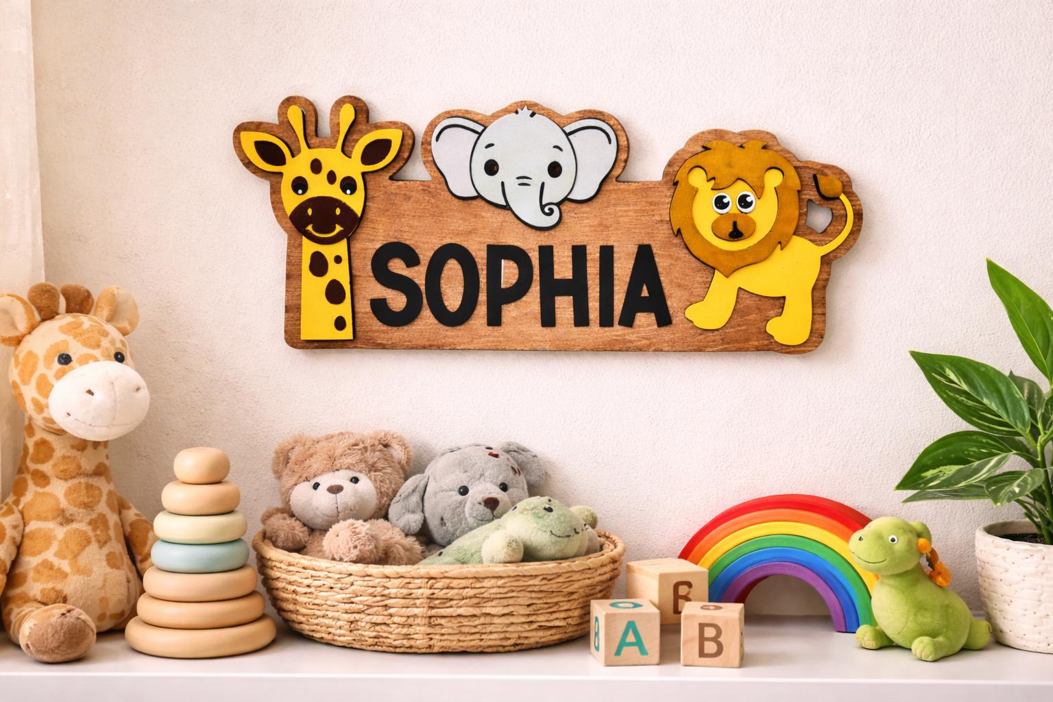 Personalized Safari Name Sign | Custom Animal Wall Decor | Jungle Kids Room or Nursery