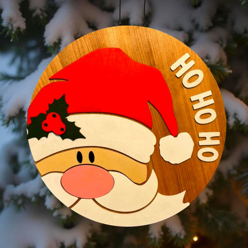 3D Layered Wood Santa Claus Sign - Large "Ho Ho Ho" Christmas Wall Decor Seasonal Door Hanger