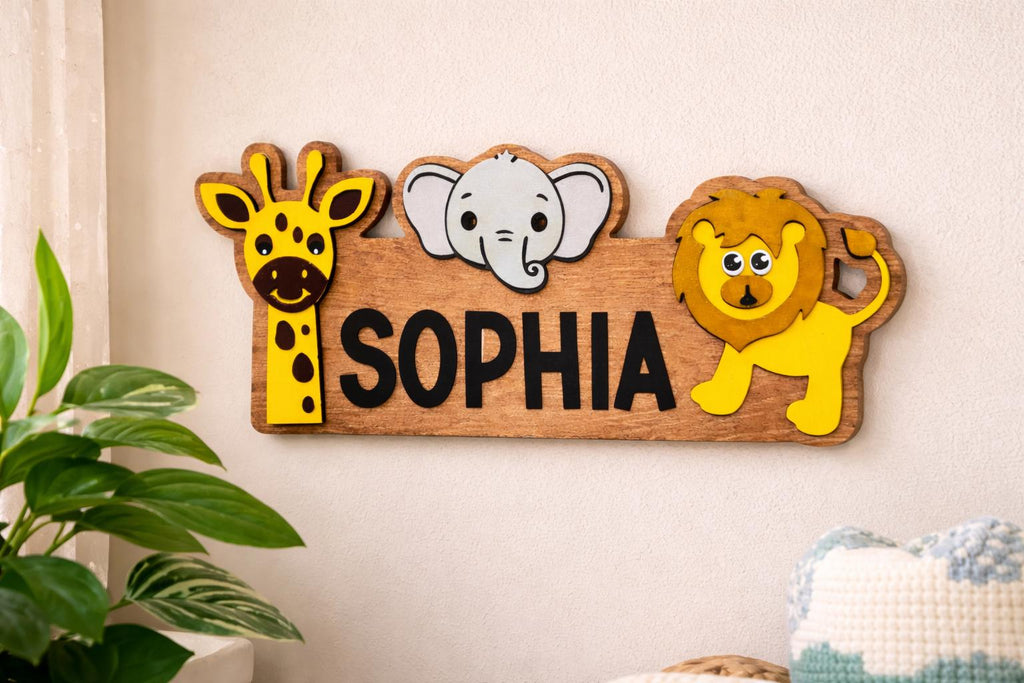 Personalized Safari Name Sign | Custom Animal Wall Decor | Jungle Kids Room or Nursery