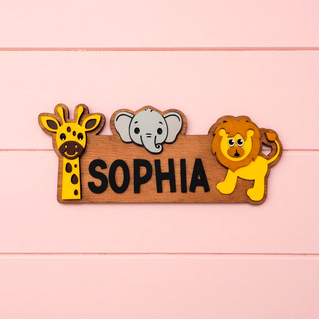 Personalized Safari Name Sign | Custom Animal Wall Decor | Jungle Kids Room or Nursery